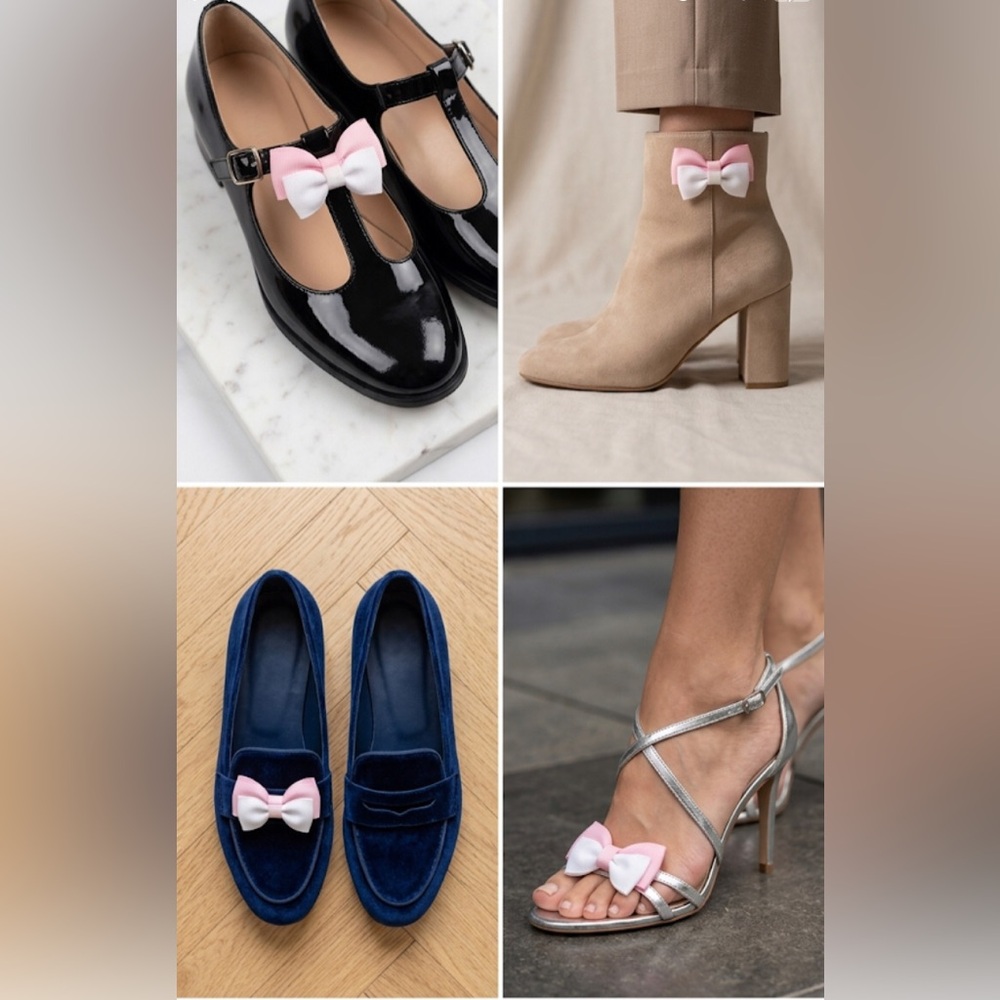 Vintage pink/white bow shoe clips NEW
